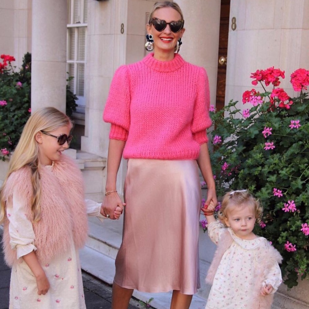 NWT Ganni Julliard Hot Pink Mohair Wool Mock Neck Puff 3/4 Sleeve Sweater M